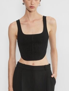 Aritzia Babaton Sculpt Knit Bustier Cropped Tank Black Minimalist Size Small